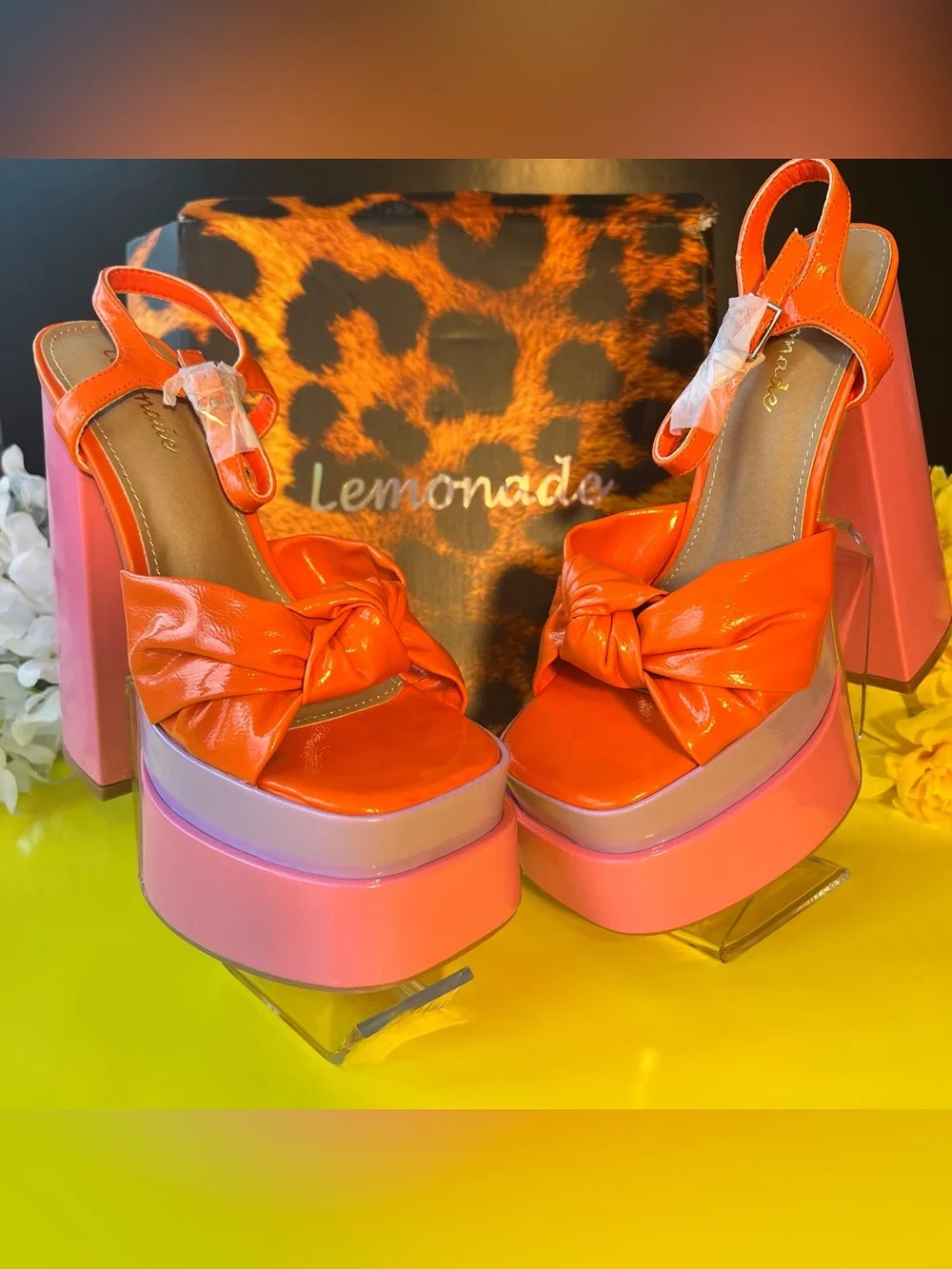 Lemonade Orange & Pink Knot Platform Sandals - Picture 2 of 15